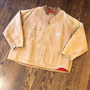 Vintage Carhartt jacket brown cord collar red quilt lining